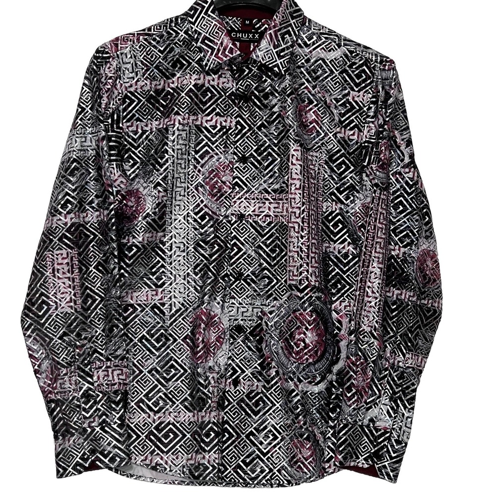Chuxx Long Sleeve‎ Button Up Shirt Bold Geometric Multicolor Men Size Medium
